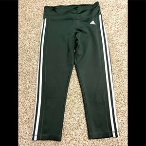 Olive Green adidas leggings with 3 stripe detail